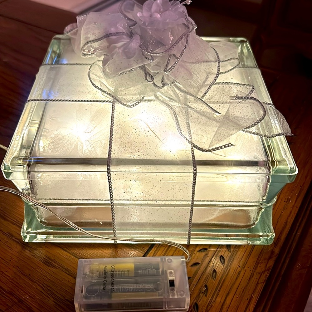Glass lighted wedding box decor